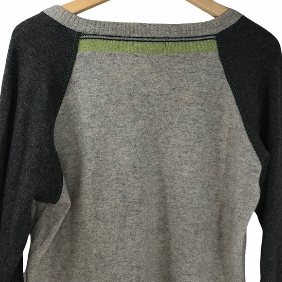 Iceland Colour Block Wool V Neck Sweater Long Sleeve Grey Green Men's Italy - Picture 7 of 9
